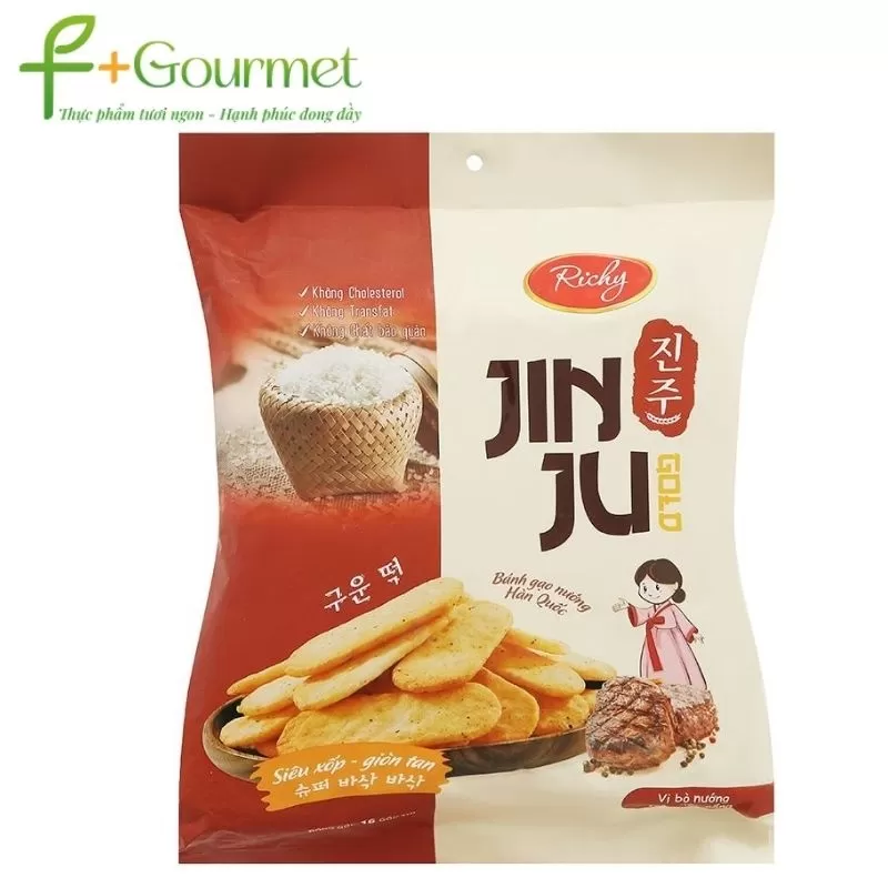  Bánh Gạo JinJu Richy Vị Bò Nướng Tiêu 134.4g chính hãng